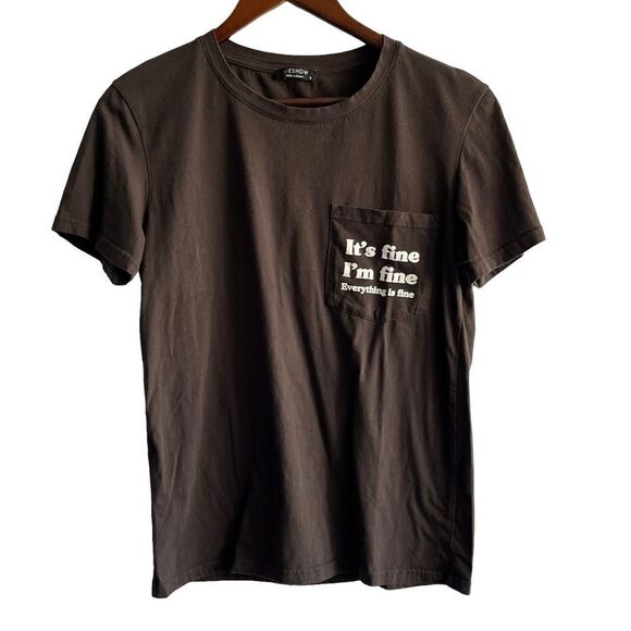 Women's Sheshow Brown It's Fine I'm Fine Rain Man Graphic T-Shirt - Picture 1 of 6